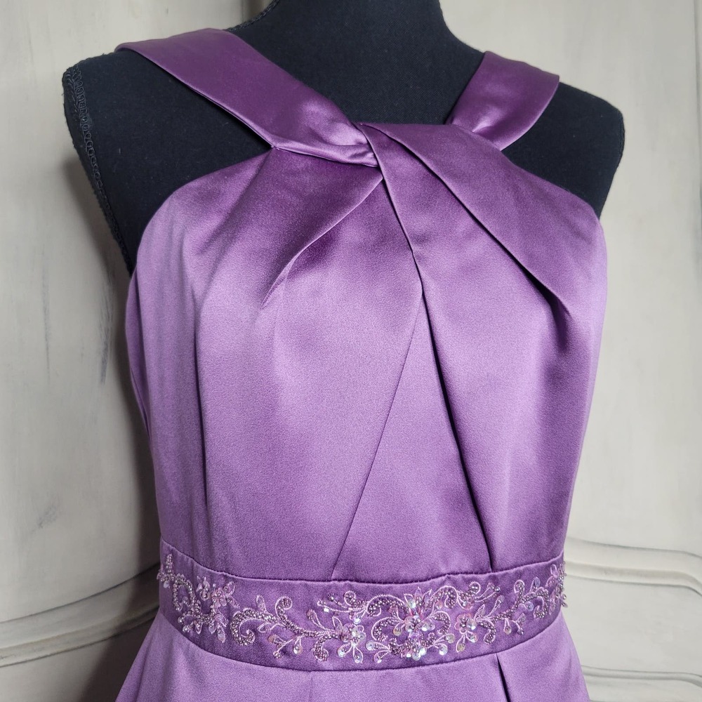 David's Bridal Satin Beaded Halter Wisteria Bridesmaid Formal Ball Gown Dress✨️4 - Picture 3 of 16